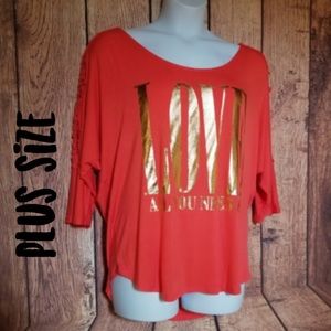 Graphic love flowy crochet sleeve sexy shirt top